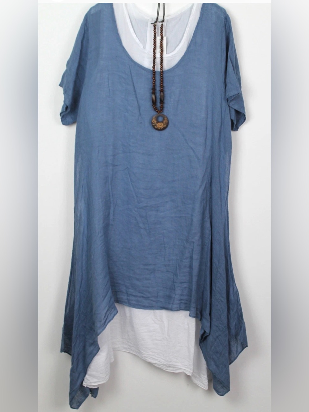 Ladies Italian 2 Piece Lagenlook Boho Side Split Linen Long Cotton Tunic Dress